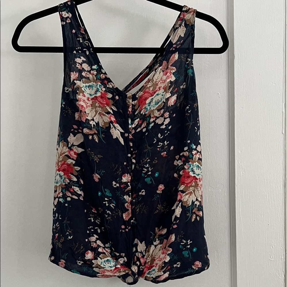 Mine Floral V-Neck Tank Top - Navy and Pink